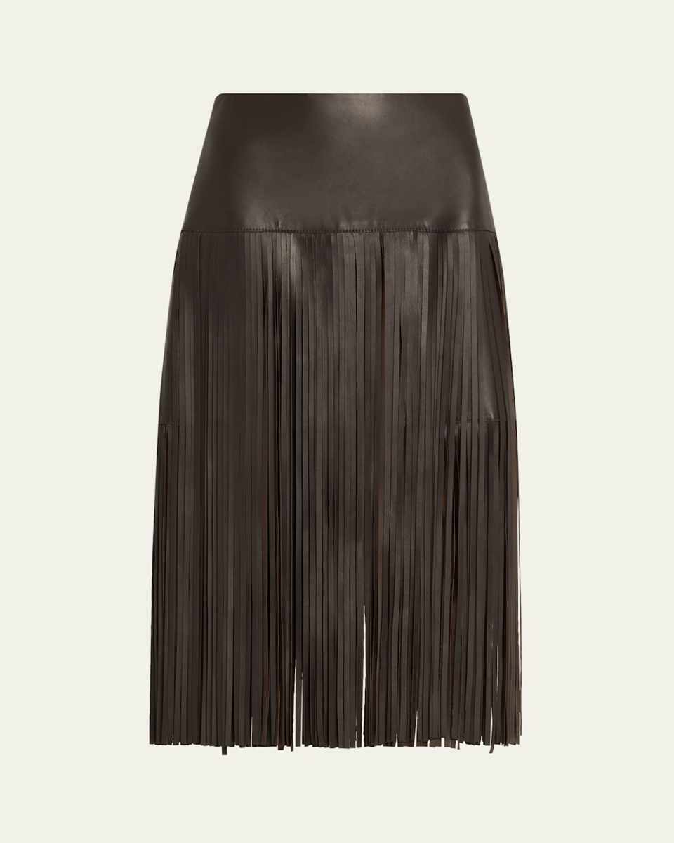 Monte Fringed Leather Midi Skirt